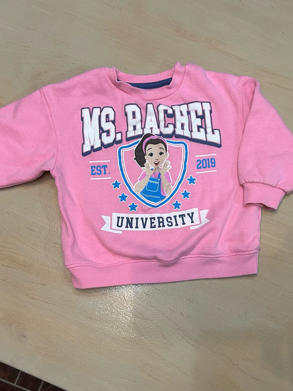 Ms. Rachel Pink Kids Sweatshirt with University Graphic
